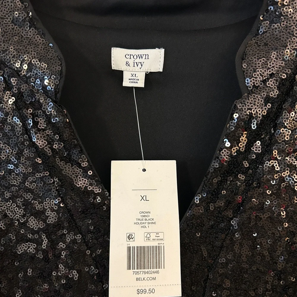 Crown & Ivy Black Sequin Long Sleeve Dress - Picture 2 of 3